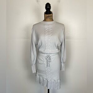 By Egreis Ribbed Sweater Long Sleeves Mini Dress XS Gray Mock Neck Asymmetrical